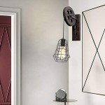 Xuthusman Industrial Wheel Pulley Wall Light Rustic Iron Sconce Hallway Metal Cage Shade Wall Light Fixture Rusty Color 110-220V for Indoor/Outdoo Lighting(Rustic Iron Wall Lamp)