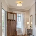 WOKNOS Mid-Century Modern Gold Semi Flush Mount Ceiling Light, Kitchen Ceiling Light Fixture with Glass Shade, Mini White Close to Ceiling Lamp for Entryway Hallway Bathroom (8.66 Inch)