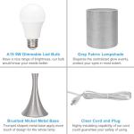 3 Way Touch Control Table Lamp, Dimmable Bedside Desk Lamp with Metal Base Modern Nightstand Lamp Stylish Grey Shade Simple Side Table Lamp for Bedroom, Living Room, Office or Den LED Bulb Included