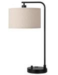 Tall Table Lamp with USB Port and Outlet, Dimmable Nightstand Bedside Lamps with Linen Lampshade, Desk Lamp for Bedroom, Living Room, Guest Room, Home Office, LED Bulb Included