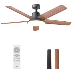 Dreo Ceiling Fans with Lights, 52 Inch, 6 Speeds, 5 Color Tones Dimmable LED, Quiet Reversible DC Motor, Remote, 8H Timer, Black Ceiling Fan for Bedroom, Living Room, Easy to Install