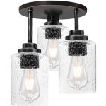 hykolity 3-Light Semi Flush Mount Ceiling Light, 9 Inch Oil Rubbed Bronze Close to Ceiling Light Fixtures with Seeded Glass Shades, Modern Ceiling Lighting for Kitchen, Bedroom, Entryway, ETL Listed