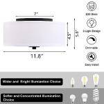 Lodstob 2-Light Flush Mount Ceiling Light Fixture, 12” Modern Close to Ceiling Light with White Fabric Linen Drum Shade, Round Ceiling Light for Bedroom Hallway Living Room Bathroom Dining Kitchen