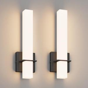 Aoceley 15.7inches Modern Led Wall Sconces,18W 3000K 1200Lumen Bathroom Vanity Wall Lights with White Acrylic Lampshade,Indoor Hardwired Wall Lamp for Bedroom Living Room(Black,2-Pack)