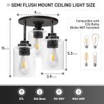 hykolity 3-Light Semi Flush Mount Ceiling Light, 9 Inch Oil Rubbed Bronze Close to Ceiling Light Fixtures with Seeded Glass Shades, Modern Ceiling Lighting for Kitchen, Bedroom, Entryway, ETL Listed