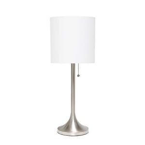 Simple Designs LT1076-BNW Tapered Fabric Drum Shade Table Lamp, Brushed Nickel and White