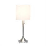 Simple Designs LT1076-BNW Tapered Fabric Drum Shade Table Lamp, Brushed Nickel and White