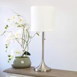 Simple Designs LT1076-BNW Tapered Fabric Drum Shade Table Lamp, Brushed Nickel and White