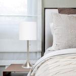 Simple Designs LT1076-BNW Tapered Fabric Drum Shade Table Lamp, Brushed Nickel and White