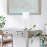 Simple Designs LT1076-BNW Tapered Fabric Drum Shade Table Lamp, Brushed Nickel and White