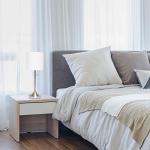 Simple Designs LT1076-BNW Tapered Fabric Drum Shade Table Lamp, Brushed Nickel and White