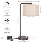 Side Table Lamp with Dual USB Ports, Dimmable Bedside Lamp Modern Nightstand Lamp Desk Reading Lamp with Linen Lampshade for Bedroom, Living Room, Study Room, Office, 9W 3000K LED Bulb Included