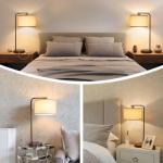 Side Table Lamp with Dual USB Ports, Dimmable Bedside Lamp Modern Nightstand Lamp Desk Reading Lamp with Linen Lampshade for Bedroom, Living Room, Study Room, Office, 9W 3000K LED Bulb Included