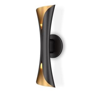 Tubicen Modern Wall Sconce Up and Down Wall Lights Indoor Dimmable Mid Century Modern Black and Gold Wall Sconces for Bedroom Living Room Home Theater Hardwired 15.7" H