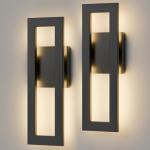 LamQee Modern LED Wall Sconces Set of 2, Rectangle Black Porch Wall Lights Exterior Wall Sconce Warm White 3000K, Indoor Wall Mount Light for Living Room Bedroom Hallway