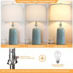 JUNNAI Green Ceramic Table Lamp 24.5": 3-Way Dimmable Nightstand Lamp with White Drum Lamp Shade | Modern Bedside Lamp for Bedrooms & Living Room (Bulb Included)