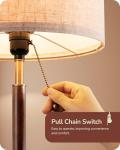 EDISHINE Mid Century Table Lamp, Bedside Lamp with Pull Chain Switch, Solid Wood & Metal Pole, Modern Nightstand Table Lamp for Living Room, Bedroom, Office, Frosted Bronze & Wood Finish