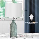 JUNNAI Green Ceramic Table Lamp 24.5": 3-Way Dimmable Nightstand Lamp with White Drum Lamp Shade | Modern Bedside Lamp for Bedrooms & Living Room (Bulb Included)