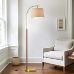 G-SAFAVA 62.5" Wood Floor Lamp for Living Room Gold with Foot Switch Arc Standing Tall Lamps for Bedroom Mid Century Modern Corner Floor Lamps for Office Nursery Industrial Reading Light Room Lamp