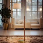 G-SAFAVA 62.5" Wood Floor Lamp for Living Room Gold with Foot Switch Arc Standing Tall Lamps for Bedroom Mid Century Modern Corner Floor Lamps for Office Nursery Industrial Reading Light Room Lamp