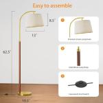 G-SAFAVA 62.5" Wood Floor Lamp for Living Room Gold with Foot Switch Arc Standing Tall Lamps for Bedroom Mid Century Modern Corner Floor Lamps for Office Nursery Industrial Reading Light Room Lamp