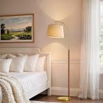 G-SAFAVA 62.5" Wood Floor Lamp for Living Room Gold with Foot Switch Arc Standing Tall Lamps for Bedroom Mid Century Modern Corner Floor Lamps for Office Nursery Industrial Reading Light Room Lamp