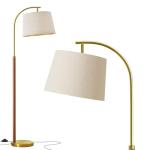 G-SAFAVA 62.5" Wood Floor Lamp for Living Room Gold with Foot Switch Arc Standing Tall Lamps for Bedroom Mid Century Modern Corner Floor Lamps for Office Nursery Industrial Reading Light Room Lamp