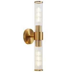 Vaziden Bathroom Light Fixtures, Gold Wall Sconce in Threaded Glass Indoor Wall Sconces, Modern Bathroom Vanity Light Up and Down Sconces Wall Lighting for Living Room, Hallway - Bulb Not Included