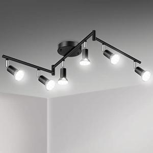 Unicozin LED 6 Light Track Lighting Kit, Black 6 Way Ceiling Spot Lighting, Flexibly Rotatable Head, Track Light Included 6 x LED GU10 Bulb (4W, Daylight White 5000K, 400LM)