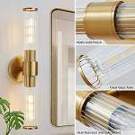 Vaziden Bathroom Light Fixtures, Gold Wall Sconce in Threaded Glass Indoor Wall Sconces, Modern Bathroom Vanity Light Up and Down Sconces Wall Lighting for Living Room, Hallway - Bulb Not Included