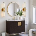 Vaziden Bathroom Light Fixtures, Gold Wall Sconce in Threaded Glass Indoor Wall Sconces, Modern Bathroom Vanity Light Up and Down Sconces Wall Lighting for Living Room, Hallway - Bulb Not Included