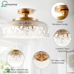 Lamomo Semi Flush Mount Ceiling Light, Upgraded Larger Golden Hallway Light Fixture, 3-Bulb Globe Glass Close to Ceiling Scone,Indoor Hanging Light for Bedroom Kitchen Porch Hallway,Bulbs Not Included