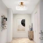 Lamomo Semi Flush Mount Ceiling Light, Upgraded Larger Golden Hallway Light Fixture, 3-Bulb Globe Glass Close to Ceiling Scone,Indoor Hanging Light for Bedroom Kitchen Porch Hallway,Bulbs Not Included