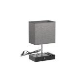 Kakanuo Fully Dimmable Nightstand Lamp for Bedroom with USB C Ports, Grey Small Bedside Table Lamp with Charging Outlets and Phone Stands, Wooden Desk Lamp for Living Room, LED Bulb Included