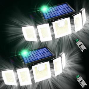 Solar Lights Outdoor Waterproof Motion Sensor - 416 LEDs 3000 Lumens Super Bright 3 Brightness 3 Modes 2400mAh 360° Illumination 32ft Solar Flood Security Light for Outside (With ‎Remote Control, 2)