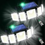 Solar Lights Outdoor Waterproof Motion Sensor - 416 LEDs 3000 Lumens Super Bright 3 Brightness 3 Modes 2400mAh 360° Illumination 32ft Solar Flood Security Light for Outside (With ‎Remote Control, 2)
