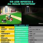 Solar Lights Outdoor Waterproof Motion Sensor - 416 LEDs 3000 Lumens Super Bright 3 Brightness 3 Modes 2400mAh 360° Illumination 32ft Solar Flood Security Light for Outside (With ‎Remote Control, 2)