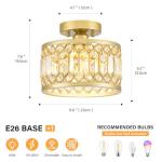 YURNYQ Crystal Ceiling Light Fixture, Modern Semi Flush Mount Ceiling Light, Gold Lighting Fixtures Ceiling Lamp for Hallway, Kitchen, Entryway, Bedroom, Laundry Room, 9.05 Inch