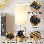 Dreamholder Table Lamp with 3 USB Charging Ports, Modern Desk Lamp with AC Outlet and Phone Stands, Perfect Bedside Lamp for Bedroom, Living Room, Office (Pack of 2), Gold