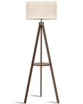 LEPOWER Mid Century Wood Standing Lamp, Modern Design Shelf Floor Lamp for Living Room, Bedroom, Office, Flaxen Shade with E26 Base, Perfect for Reading or Ambient Lighting Dark Brown