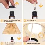 KUNJOULAM Small Pleated Table Lamp, Modern Bedside Nightstand Lamp with Coffee Lampshade, Cute Lamp for Bedroom Living Room Home Office Decor with E12 Bulb