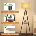 LEPOWER Mid Century Wood Standing Lamp, Modern Design Shelf Floor Lamp for Living Room, Bedroom, Office, Flaxen Shade with E26 Base, Perfect for Reading or Ambient Lighting Dark Brown