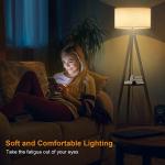 LEPOWER Mid Century Wood Standing Lamp, Modern Design Shelf Floor Lamp for Living Room, Bedroom, Office, Flaxen Shade with E26 Base, Perfect for Reading or Ambient Lighting Dark Brown