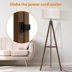LEPOWER Mid Century Wood Standing Lamp, Modern Design Shelf Floor Lamp for Living Room, Bedroom, Office, Flaxen Shade with E26 Base, Perfect for Reading or Ambient Lighting Dark Brown