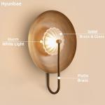 Hyunbae Mid Century Modern Wall Sconces Indoor, Dimmable LED Wall Sconce with Fluted Glass Shade, Brass Wall Lights for Living Room, Bedroom, Bathroom, Hallway, Dining Room, 2700K