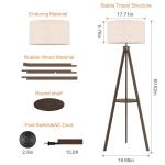 LEPOWER Mid Century Wood Standing Lamp, Modern Design Shelf Floor Lamp for Living Room, Bedroom, Office, Flaxen Shade with E26 Base, Perfect for Reading or Ambient Lighting Dark Brown