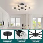 Lomoky 6-Lights Semi Flush Mount Ceiling Light, Matte Black Close to Ceiling Lighting with E26 Base, Modern Sputnik Light Fixtures for Kitchen Dining Room Bedroom Living Room