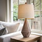 PoKat 20.25" Retro Farmhouse Table Lamp Set of 2 - Living Room & Bedroom Rustic Linen Bedside Nightstand Lamps for Kids, Study, Office - Resin, Suitable for Small Places