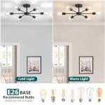 Lomoky 6-Lights Semi Flush Mount Ceiling Light, Matte Black Close to Ceiling Lighting with E26 Base, Modern Sputnik Light Fixtures for Kitchen Dining Room Bedroom Living Room