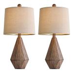 PoKat 20.25" Retro Farmhouse Table Lamp Set of 2 - Living Room & Bedroom Rustic Linen Bedside Nightstand Lamps for Kids, Study, Office - Resin, Suitable for Small Places